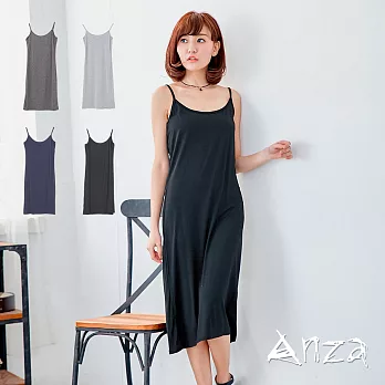 【AnZa】純色細肩帶棉料連身長裙(4色) FREE黑色