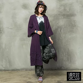 【潘克拉】單釦織花長罩衫-F　FREE紫