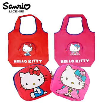 【日本進口正版】三麗鷗 Hello kitty 拉鍊 摺疊 購物袋/環保袋/手提袋 sanrio -粉色款