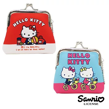 【日本進口正版】三麗鷗 Hello Kitty 小型 防震棉 珠扣包/零錢包 Sanrio -紅色款