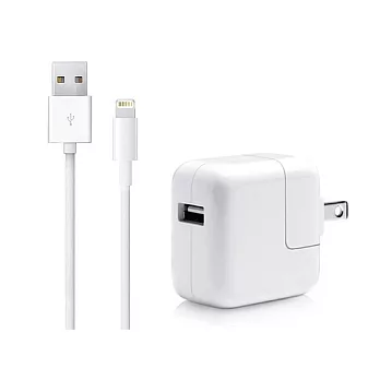 Apple iPhone/iPad 12W USB 旅行充電器+iPhone7 Lightning 對 USB 連接線組(1公尺-台灣電檢)單色