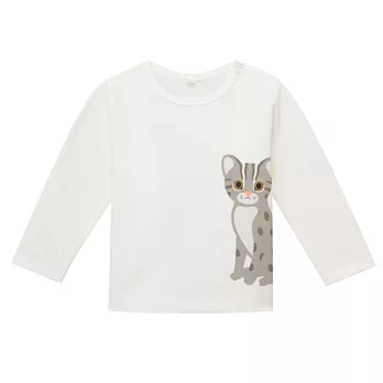 [MUJI無印良品]幼兒有機棉印花長袖T恤-90西表山貓