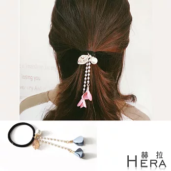 【Hera】赫拉 緞布花朵珍珠流蘇髮圈/髮束-4色(藍色)