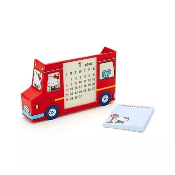 《Sanrio》HELLO KITTY 2018迷你立體公車造型桌曆附自黏便箋