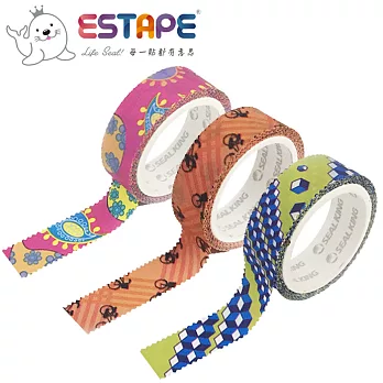 【ESTAPE】幾何系列裝飾膠帶三入組-變形蟲、腳踏車、四方體（手帳/裝飾/拼貼/標籤/重複貼黏）