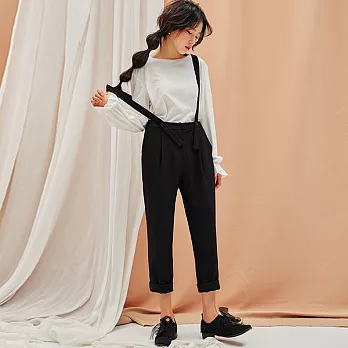 安妮陳｜從前，從前｜原創設計純色背帶小腳褲-S/M/L　S黑