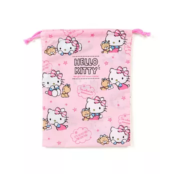《Sanrio》HELLO KITTY日本製布面縮口袋M(小熊秘語)
