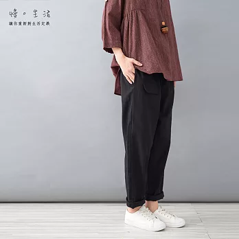 【慢。生活】假口袋棉麻直筒長褲-F　FREE黑