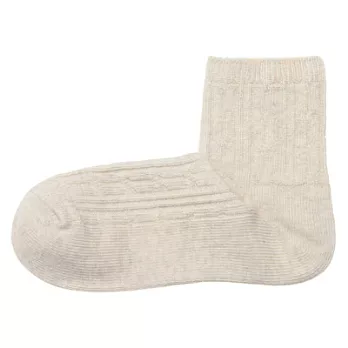 [MUJI無印良品]女有機棉混麻花織紋直角短襪粉米23~25cm