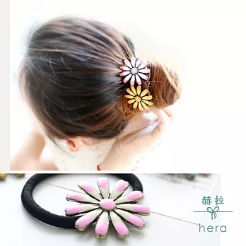 【Hera】赫拉 復古烤漆雙色雛菊髮圈/髮束-5色(粉色)