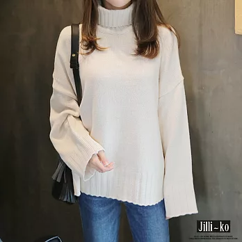 【Jilli~ko】韓版高領套頭針織毛衣-F　F米白