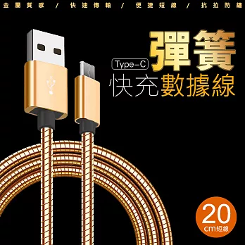 Type-C金屬彈簧合金快充線 USB-C充電線 支援QC2.0 / 3.0 (20cm短線)香檳金