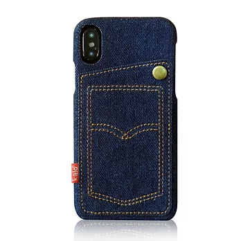 Kalo 卡樂創意 iPhone X 個性丹寧口袋保護殼(深藍)