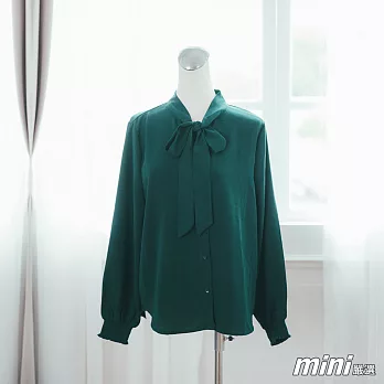 【mini嚴選】上衣 立領綁帶雪紡縮袖襯衫 四色(M可選)M（綠色）