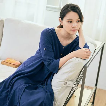 【A.Cheter】棉麻感條紋排扣層次七分袖洋裝100929F藍