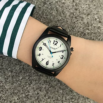 Kitch 奇趣設計 復古設計 文青好學生24hr數字錶面皮帶手錶/36mm - 3款 白錶面黑錶帶