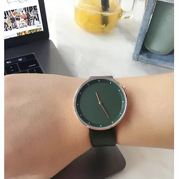 Kitch 奇趣設計 極簡設計 無數字錶面皮帶手錶 - 5款墨綠錶面金框墨綠錶帶