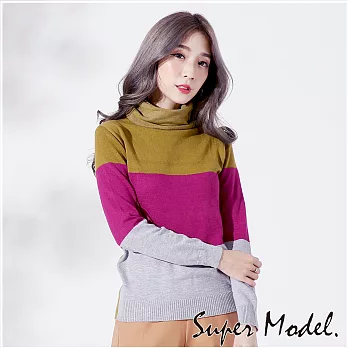 【名模衣櫃】韓系配色保暖高領上衣-綠紫灰1011012(F可選)F綠紫灰
