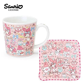 【日本正版授權】三麗鷗人物 陶瓷 馬克杯 小方巾 250ml 咖啡杯 Sanrio -美樂蒂