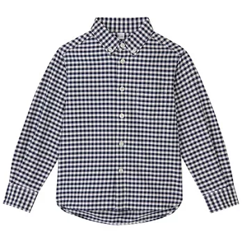 [MUJI無印良品]兒童有機棉牛津布襯衫110深藍格紋