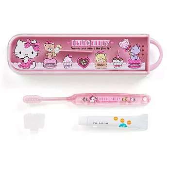 《Sanrio》HELLO KITTY日本製兒童用牙刷膏組附抽屜式攜帶盒(TINY CHUM)