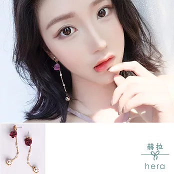 【Hera】赫拉 珍珠玫瑰花朵長款流蘇耳環(紅色)