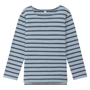 [MUJI無印良品]兒童有機棉柔軟粗織橫紋長袖T恤110淡藍