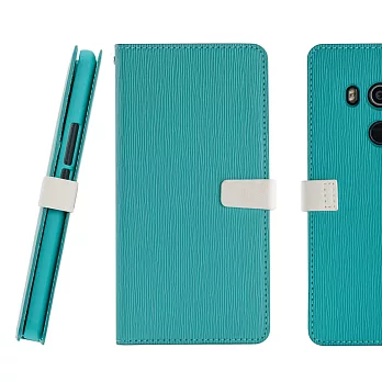 CASE SHOP HTC U11 Eyes 專用木紋側掀站立式皮套 -藍綠