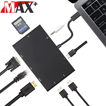 Max+ Type-c八合一轉接器 HDMI/VGA/RJ45/Type-c/USB3.0/SD轉接線