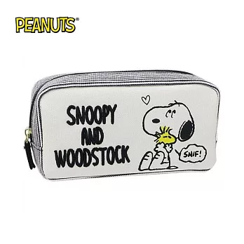 【日本正版授權】史努比 帆布 刺繡 筆袋/鉛筆盒/收納包/化妝包 Snoopy PEANUTS