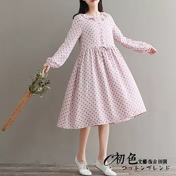 【初色】文藝清新波點連衣裙-粉色-91236-(M-2XL可選)M粉色