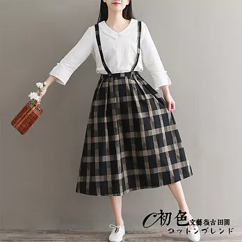 【初色】復古文藝格紋吊帶裙-黑色-91238-(M-2XL可選)M黑色