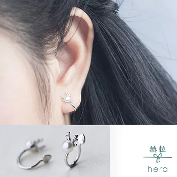 【Hera】赫拉 森林系珍珠麋鹿角鹿角耳夾銀色