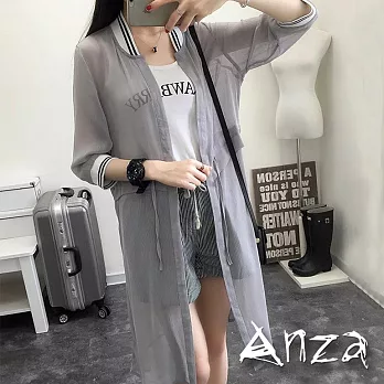 【AnZa】長版遮陽防晒無釦外套(3色) FREE灰