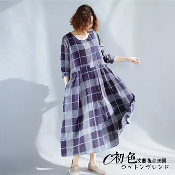 【初色】文藝經典格紋連衣裙-共2色-91349(L/XL可選)L藍格