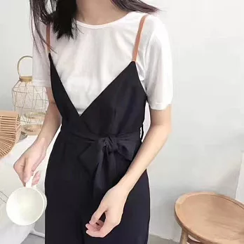 【MsMore】韓風v型綁帶素色吊帶裙102001F黑