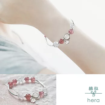 【Hera】赫拉 925純銀天然月光草莓晶雪花粉水晶手鍊(2色)紅色