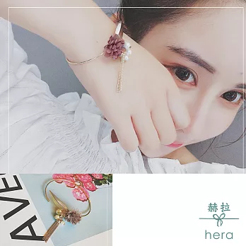 【Hera】赫拉 韓版時尚甜美花朵流蘇珍珠開口手鐲(3色)咖啡色