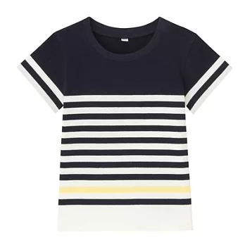 [MUJI無印良品]幼兒有機棉清爽觸感寬紋短袖T恤80深藍