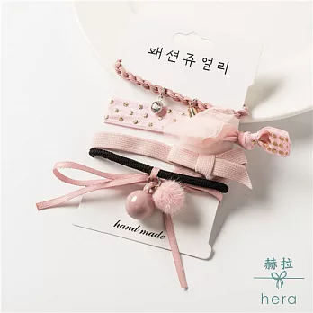 【Hera】赫拉 韓國新款蝴蝶結飄帶流蘇髮繩-4色粉紅色