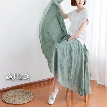 【AnZa】民俗風純色棉麻大擺長裙(11色)L淺綠