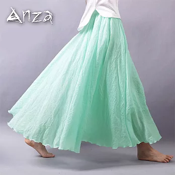 【AnZa】民俗風純色棉麻大擺長裙(11色)M水綠