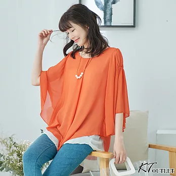 【KT】飄逸層次雪紡上衣-M-XL　M橘色
