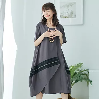 【慢。生活】雙層設計撞色連身裙-F 50812　FREE灰色