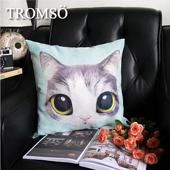 TROMSO-品味英倫棉麻抱枕/藍天大眼貓