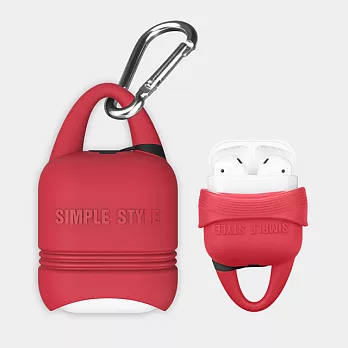 小提包壓紋設計Q彈輕薄 AirPods Apple 藍牙耳機防刮保護套(內附藍芽耳機掛繩 金屬掛勾)紅色