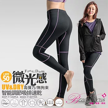 BeautyFocus(女款)R&P吸排速乾機能運動健身褲7215深紫織線-L