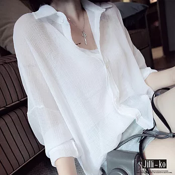 【Jilli~ko】肌理面料薄款襯衫-F J5981　FREE白色