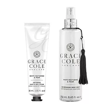 【英國香氛世家 Grace Cole】自信迷人修護組(香氛噴霧250ml+護手霜30ml)英國梨與白桃