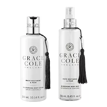 【英國香氛世家 Grace Cole】自信迷人香潤組(香氛噴霧250ml+身體乳300ml)英國梨與白桃